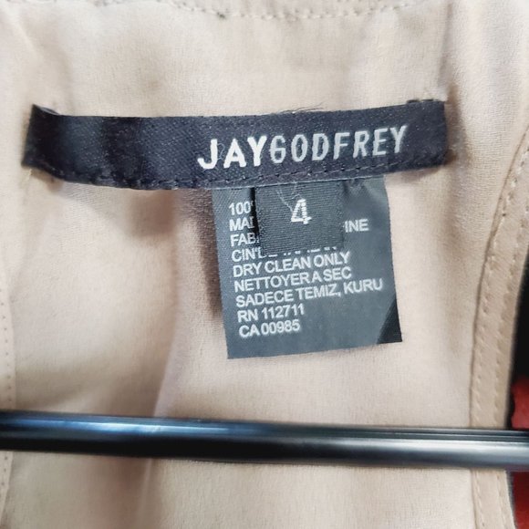 JAYGODFREY Black Over Nude Overlay Big Shoulder Sheath Dress, Sz 4 - Picture 7 of 7